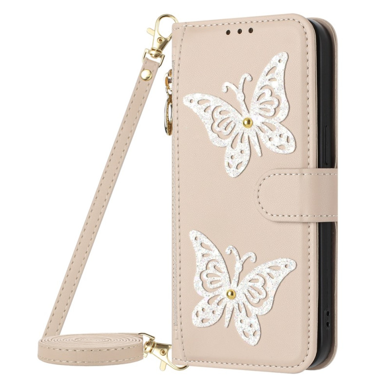 Housse Xiaomi Redmi 17 5G / 4G Papillons Paillettes et Sangles