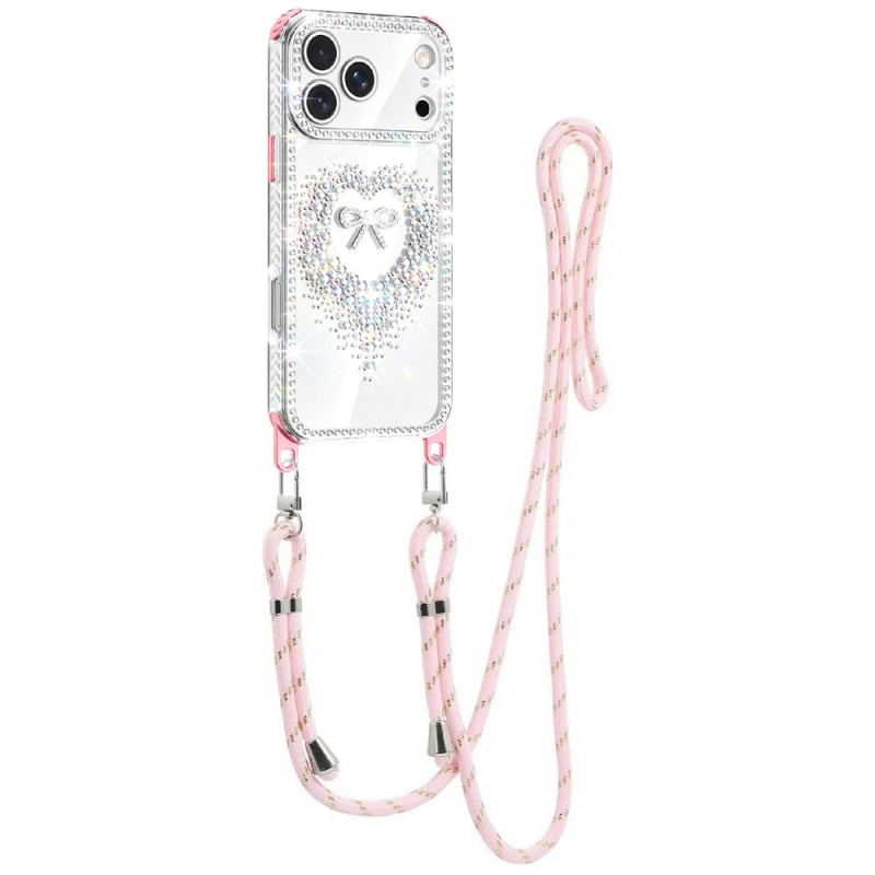 Coque à Cordon iPhone 18 Pro / 17 Pro Coeur et Strass