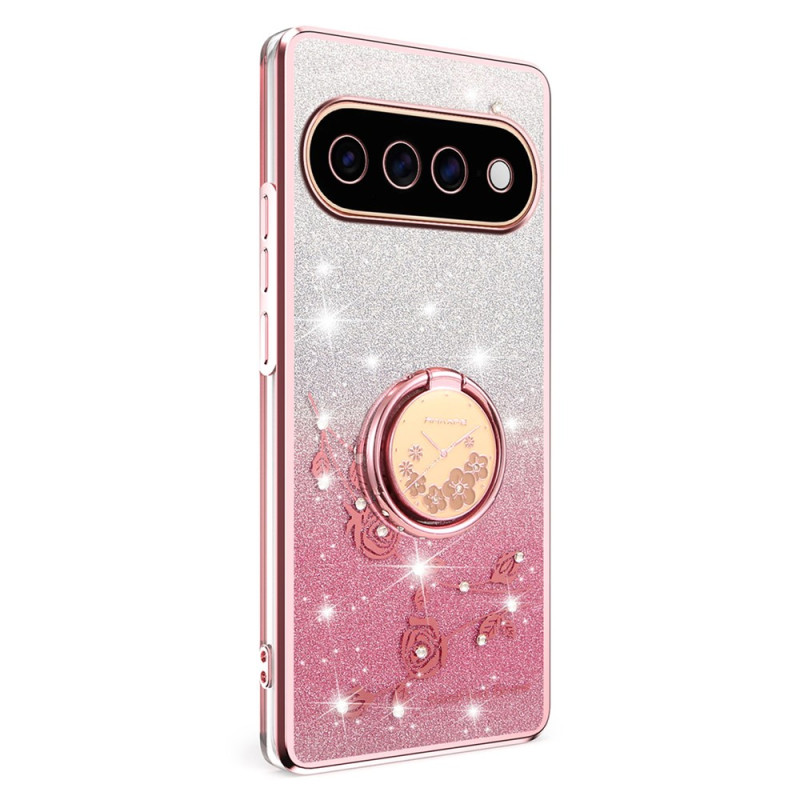 Coque Google Pixel 11 Pro Fleurs et Strass avec Anneau-Support KADEM