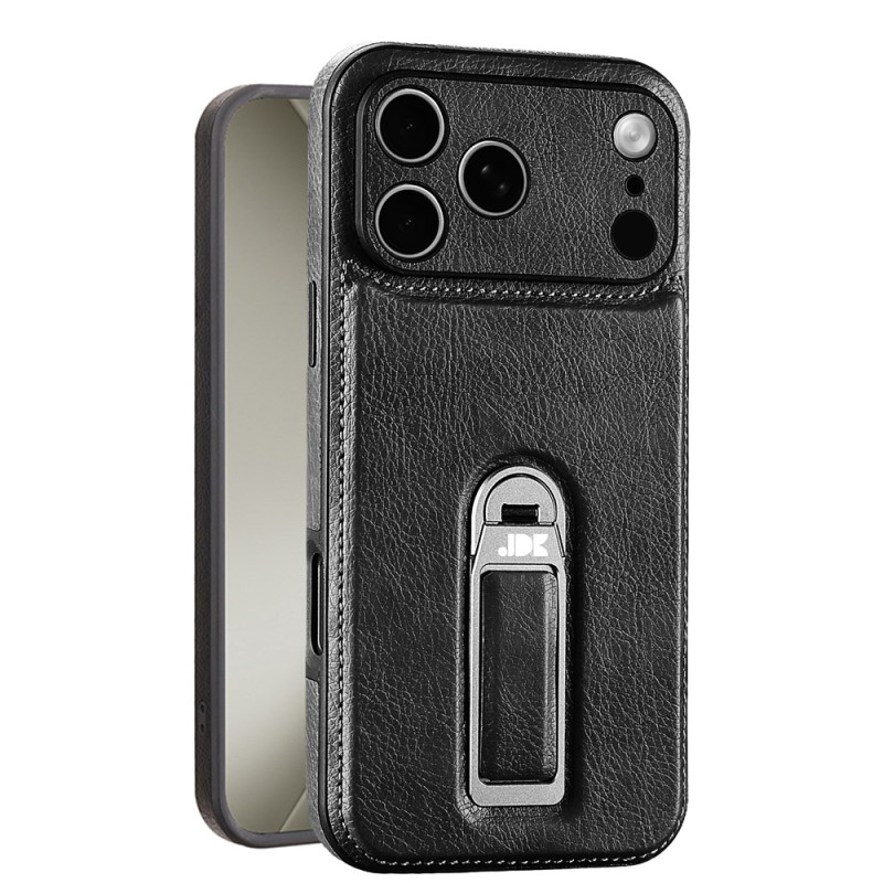 Coque iPhone 18 Pro Max / 17 Pro Max Effet Cuir avec Anneau Support Métallique