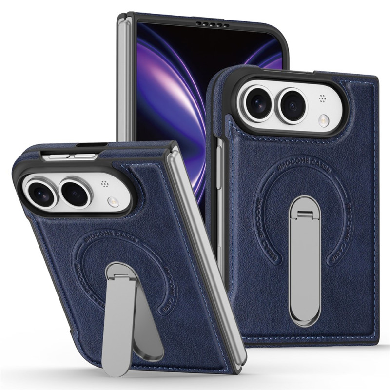 Coque iPhone Duo Magnétique Effet Cuir avec Support Rotatif 360°