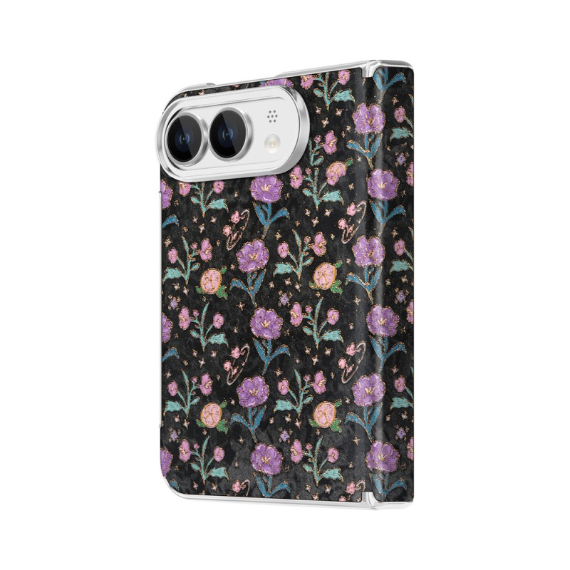 Coque iPhone Duo Magnétique Florale avec Protection Double Charnière