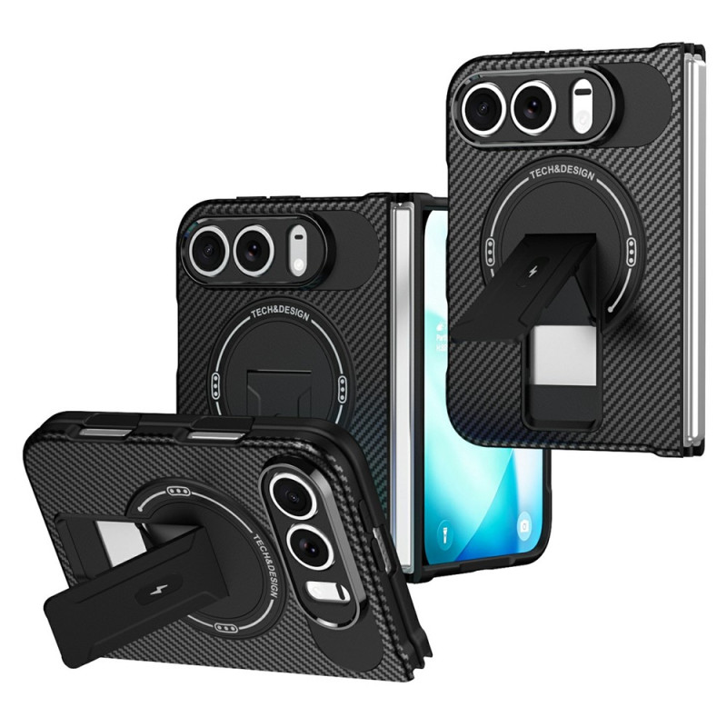 Coque iPhone Duo Magnétique Effet Fibre de Carbone avec Support