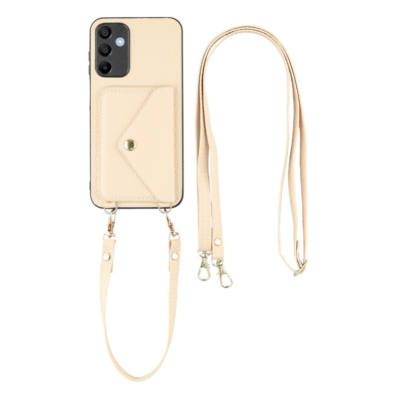 Coque à Cordon Samsung Galaxy A18 4G / A17 4G / 5G Porte-Cartes Grain Litchi