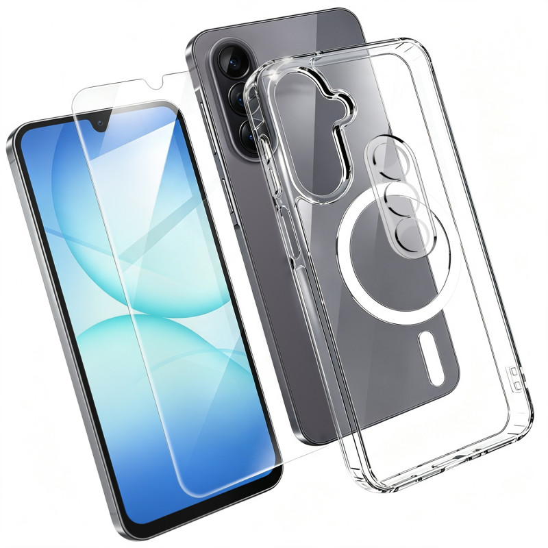 Coque Samsung Galaxy A18 4G Transparente Magnétique avec Verre trempé et Protection Caméra