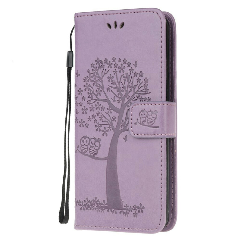 Housse Xiaomi Mi Note 10 Arbre et Hiboux à Lanière
