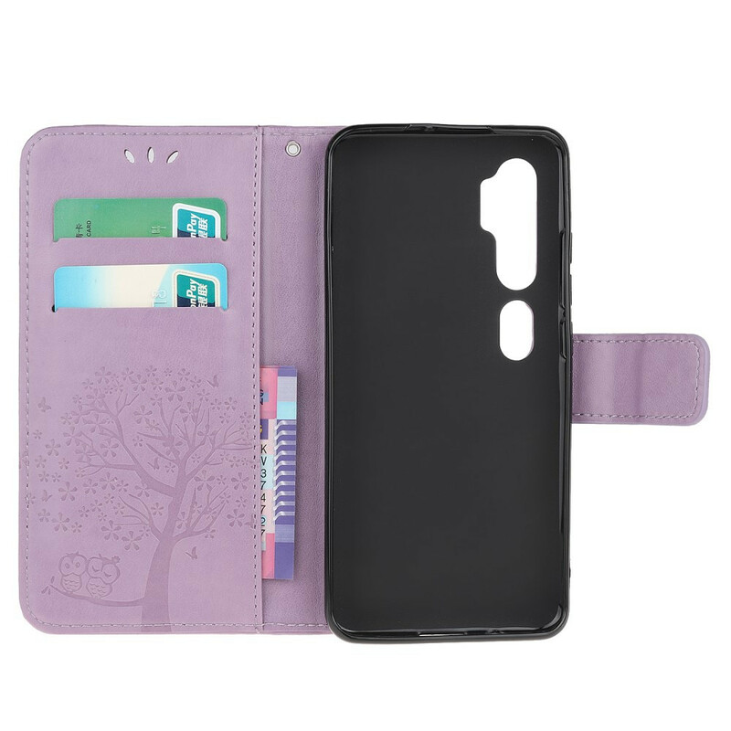 Housse Xiaomi Mi Note 10 Arbre et Hiboux à Lanière