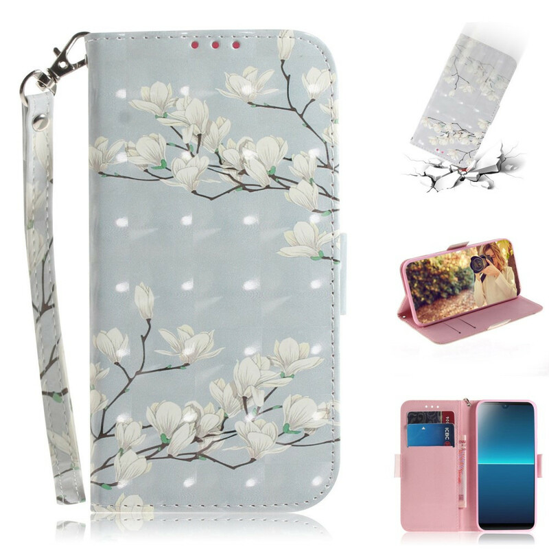Housse Sony Xperia L4 Branche en Fleurs à Lanière Housse Sony Xperia L4 Branche en Fleurs à Lanière