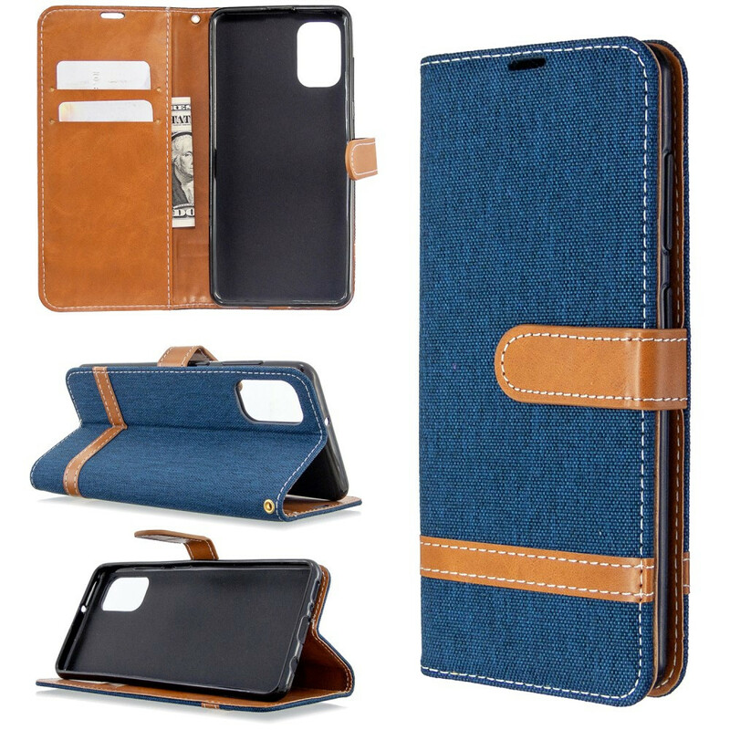 Housse Samsung Galaxy A41 Tissu et Effet Cuir à Lanière Housse Samsung Galaxy A41 Tissu et Effet Cuir à Lanière