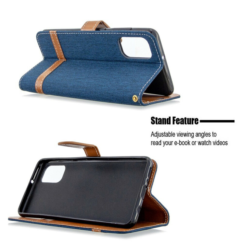 Housse Samsung Galaxy A41 Tissu et Effet Cuir à Lanière Housse Samsung Galaxy A41 Tissu et Effet Cuir à Lanière