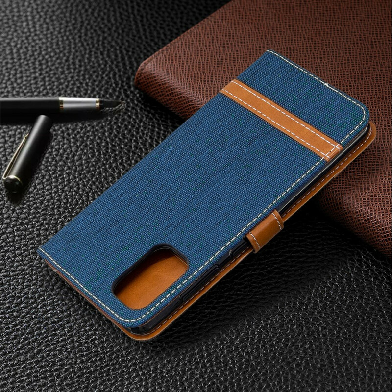 Housse Samsung Galaxy A41 Tissu et Effet Cuir à Lanière Housse Samsung Galaxy A41 Tissu et Effet Cuir à Lanière