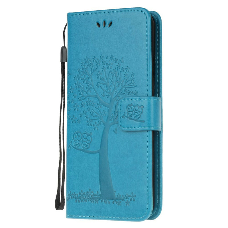 Housse Samsung Galaxy A21s Arbre et Hiboux à Lanière