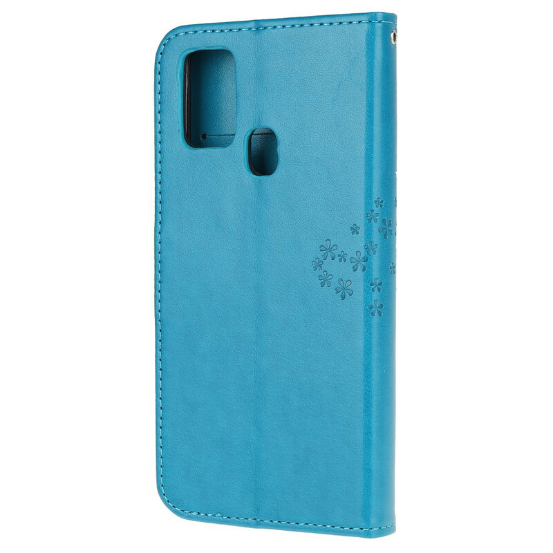 Housse Samsung Galaxy A21s Arbre et Hiboux à Lanière