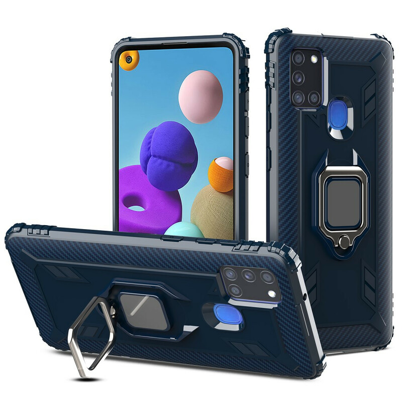 Coque Samsung Galaxy A21s Ring et Fibre Carbone Coque Samsung Galaxy A21s Ring et Fibre Carbone