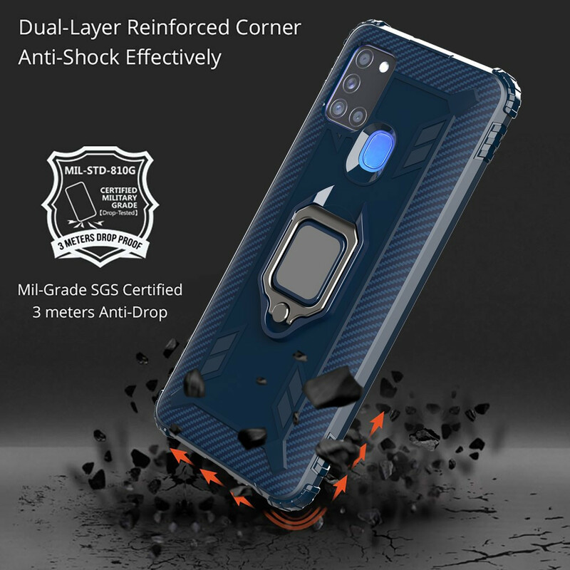 Coque Samsung Galaxy A21s Ring et Fibre Carbone Coque Samsung Galaxy A21s Ring et Fibre Carbone