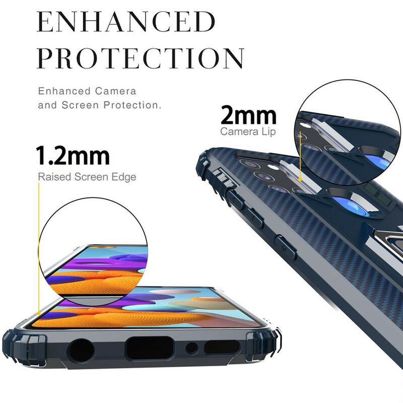 Coque Samsung Galaxy A21s Ring et Fibre Carbone Coque Samsung Galaxy A21s Ring et Fibre Carbone