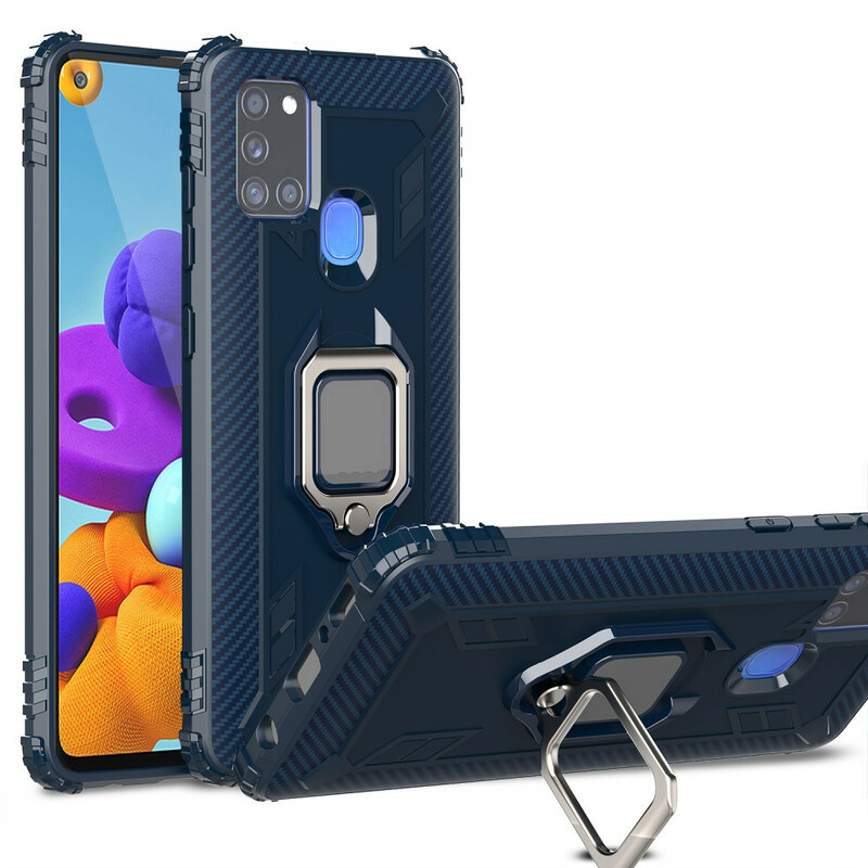 Coque Samsung Galaxy A21s Ring et Fibre Carbone Coque Samsung Galaxy A21s Ring et Fibre Carbone