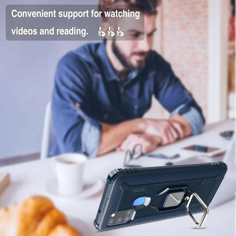 Coque Samsung Galaxy A21s Ring et Fibre Carbone Coque Samsung Galaxy A21s Ring et Fibre Carbone
