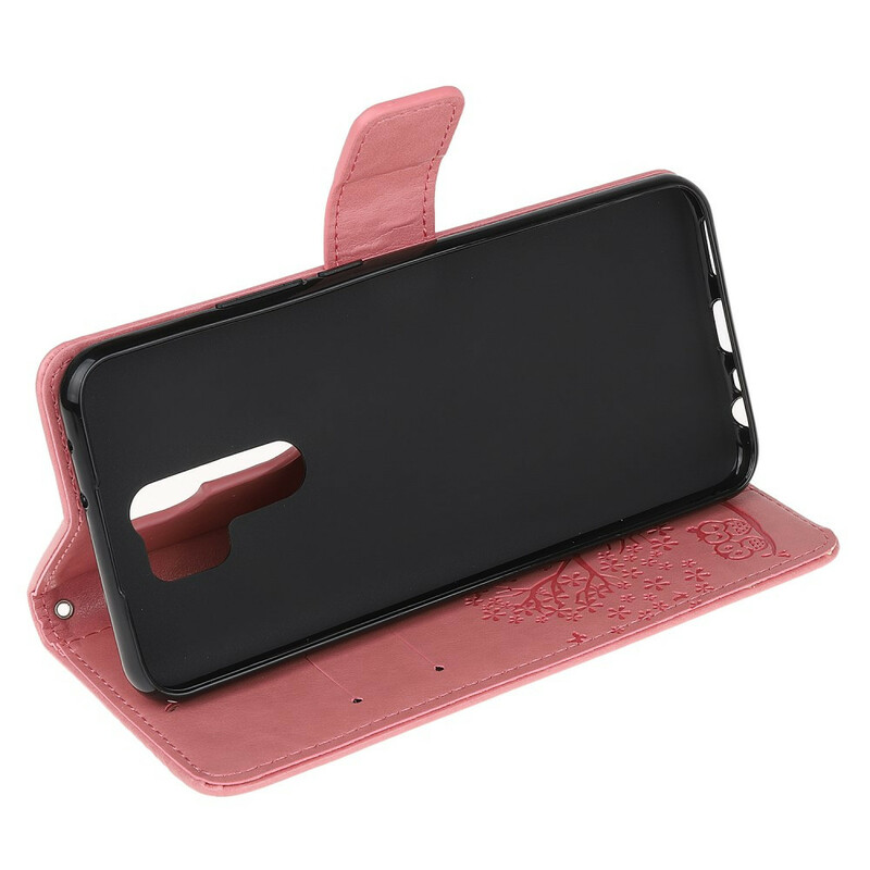 Housse Xiaomi Redmi 9 Arbre et Hiboux à Lanière