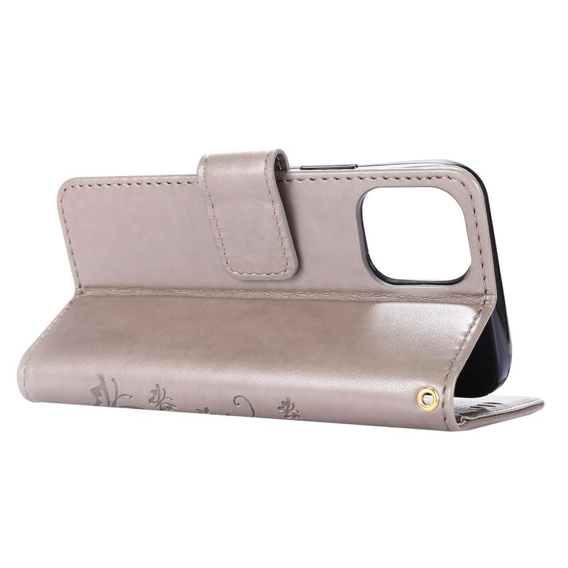 Housse iPhone 12 Papillons et Fleurs Lanière