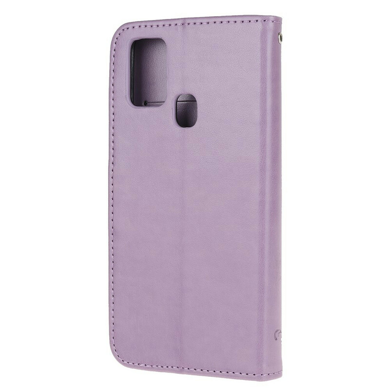 Housse Samsung Galaxy M21 Papillons Et Fleurs À Lanière