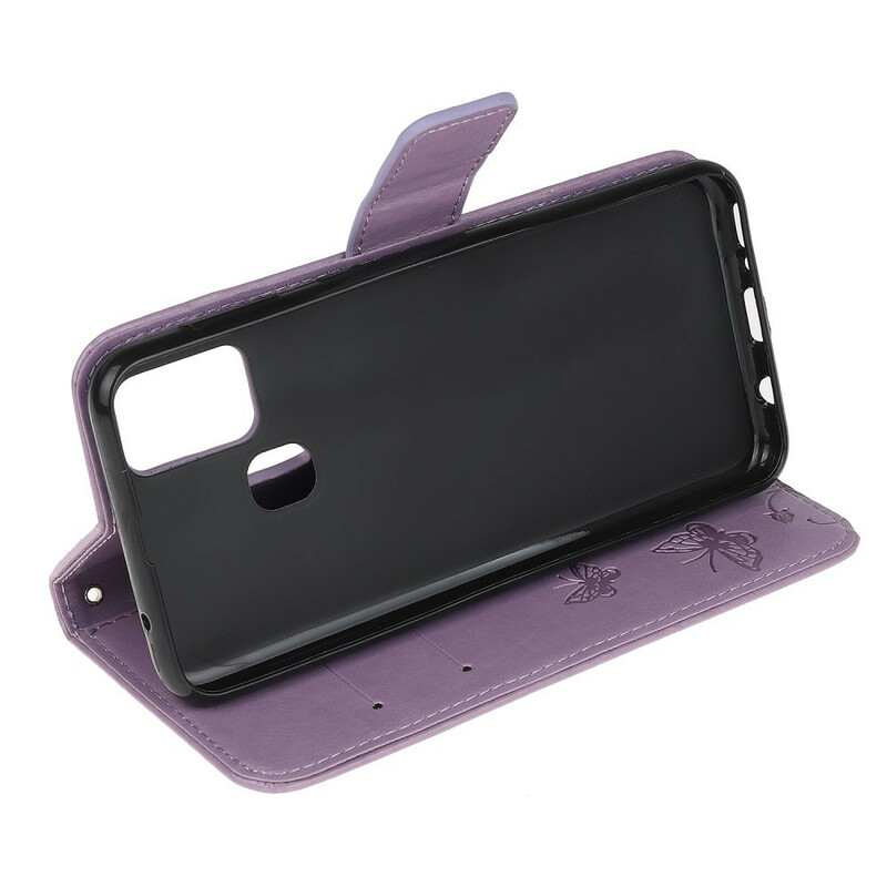 Housse Samsung Galaxy M21 Papillons Et Fleurs À Lanière