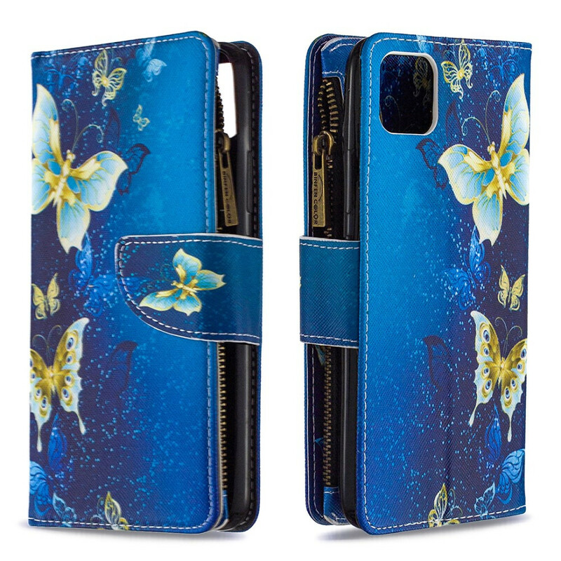Housse Realme C11 Poche Zippée Papillons Dorés