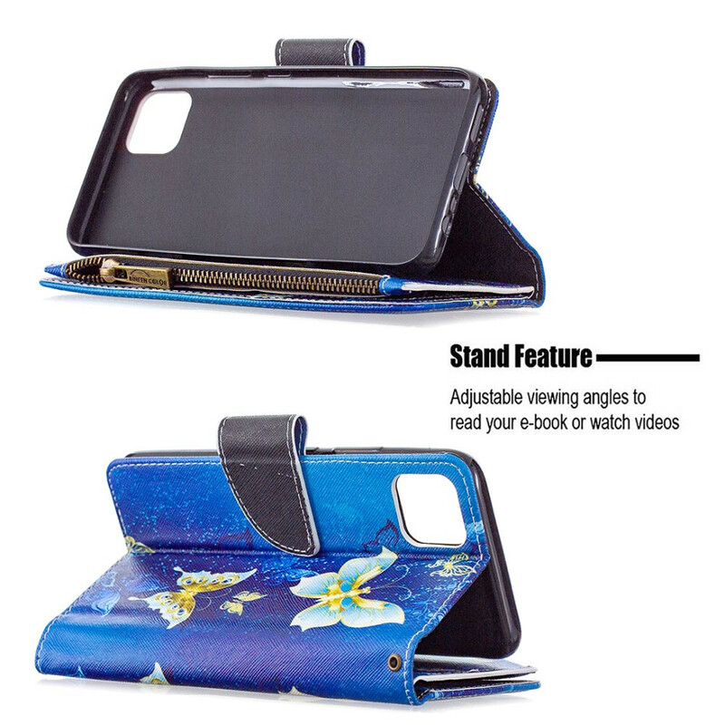 Housse Realme C11 Poche Zippée Papillons Dorés