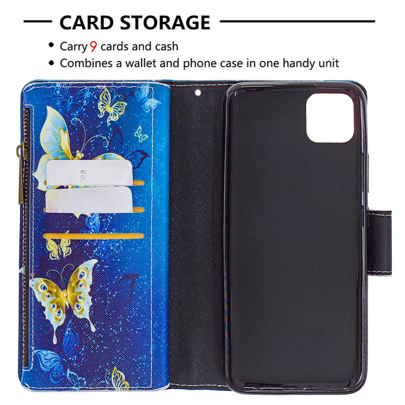 Housse Realme C11 Poche Zippée Papillons Dorés