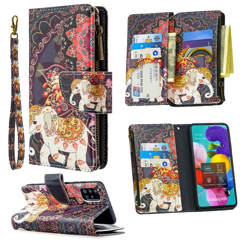 Housse Samsung Galaxy A51 Poche Zippée Éléphant Housse Samsung Galaxy A51 Poche Zippée Éléphant