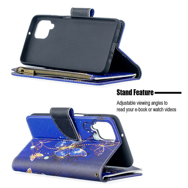 Housse Samsung Galaxy A12 Poche Zippée Papillons