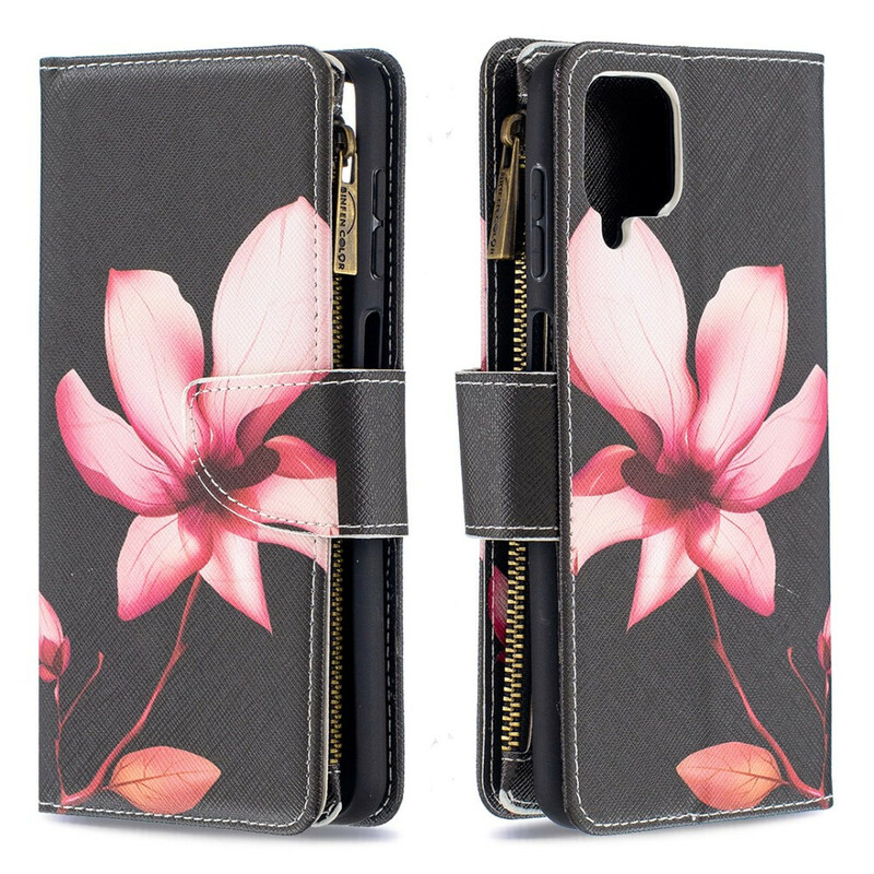 Housse Samsung Galaxy A12 Poche Zippée Fleur Housse Samsung Galaxy A12 Poche Zippée Fleur