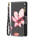 Housse Samsung Galaxy A12 Poche Zippée Fleur Housse Samsung Galaxy A12 Poche Zippée Fleur