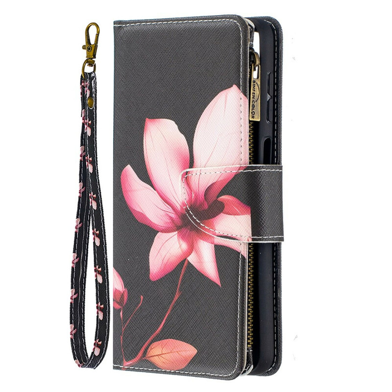 Housse Samsung Galaxy A12 Poche Zippée Fleur Housse Samsung Galaxy A12 Poche Zippée Fleur