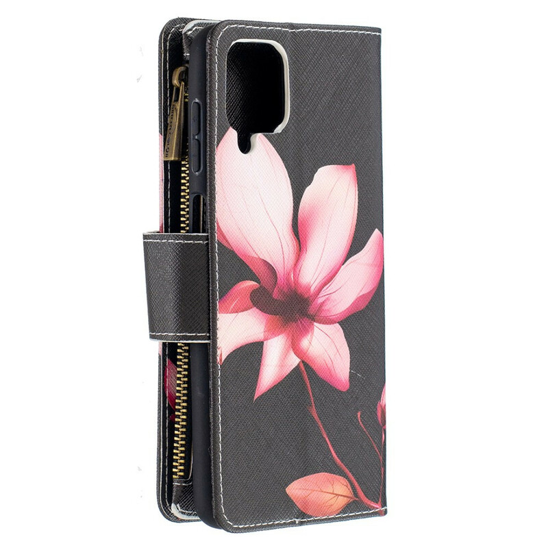 Housse Samsung Galaxy A12 Poche Zippée Fleur Housse Samsung Galaxy A12 Poche Zippée Fleur