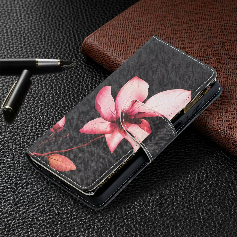 Housse Samsung Galaxy A12 Poche Zippée Fleur Housse Samsung Galaxy A12 Poche Zippée Fleur