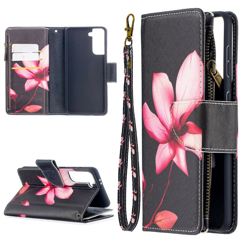 Housse Samsung Galaxy S21 5G Poche Zippée Fleur Housse Samsung Galaxy S21 5G Poche Zippée Fleur