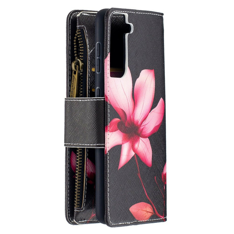 Housse Samsung Galaxy S21 5G Poche Zippée Fleur Housse Samsung Galaxy S21 5G Poche Zippée Fleur