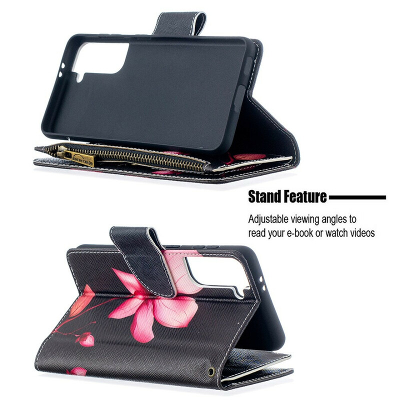 Housse Samsung Galaxy S21 5G Poche Zippée Fleur Housse Samsung Galaxy S21 5G Poche Zippée Fleur