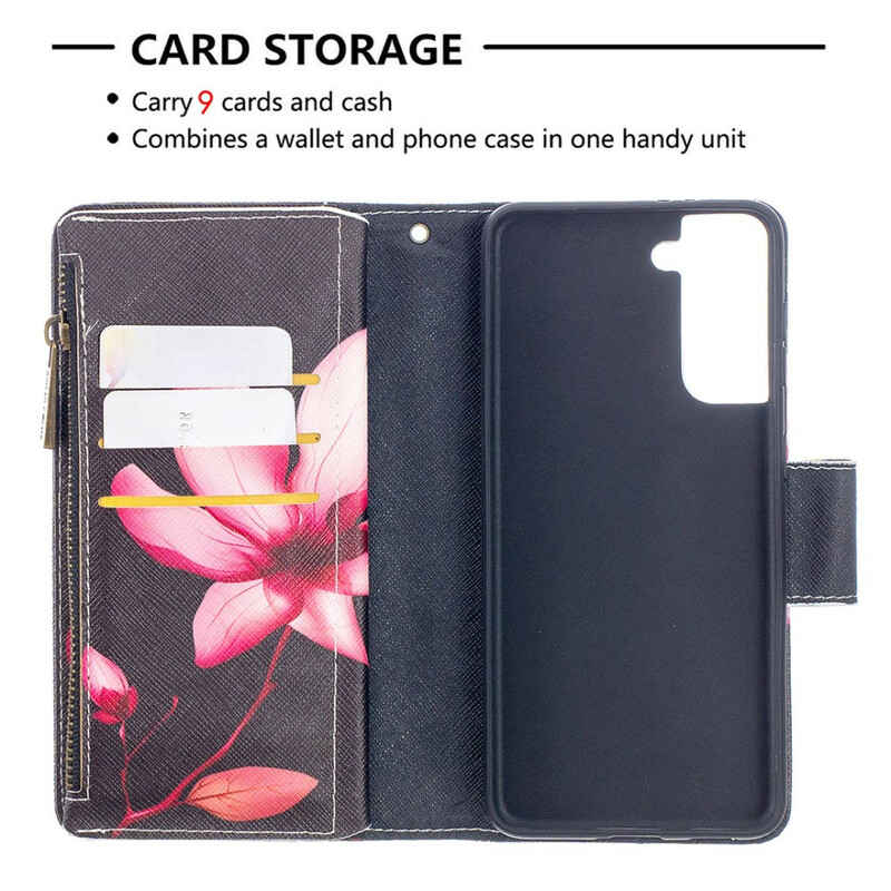 Housse Samsung Galaxy S21 5G Poche Zippée Fleur Housse Samsung Galaxy S21 5G Poche Zippée Fleur