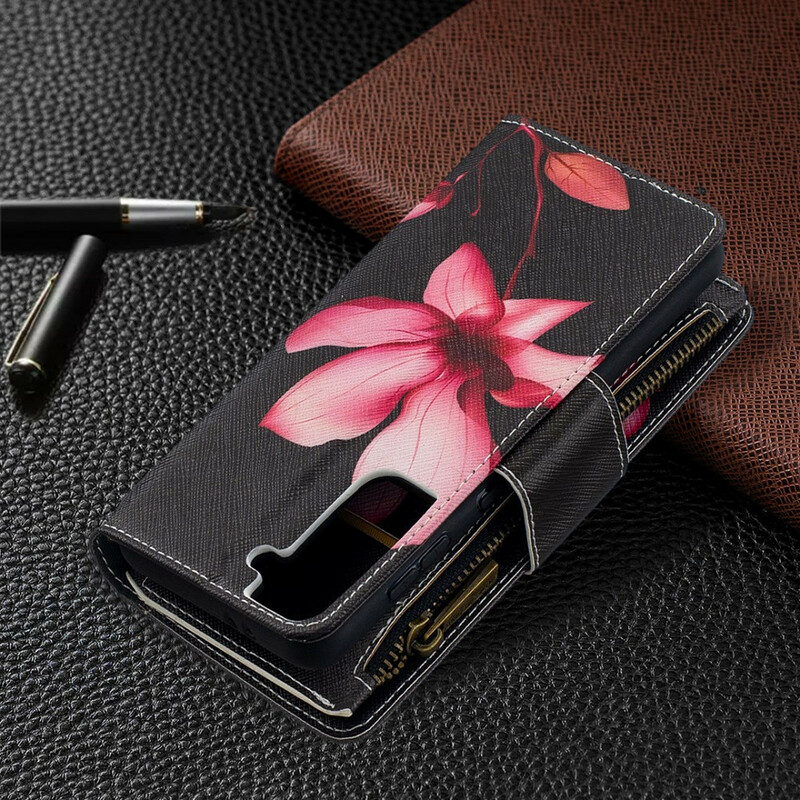 Housse Samsung Galaxy S21 5G Poche Zippée Fleur Housse Samsung Galaxy S21 5G Poche Zippée Fleur