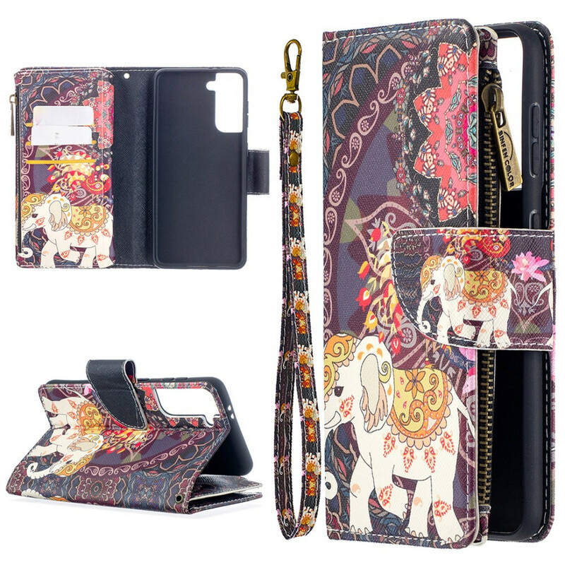 Housse Samsung Galaxy S21 5G Poche Zippée Éléphant Housse Samsung Galaxy S21 5G Poche Zippée Éléphant