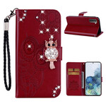Housse Samsung Galaxy S21 5G Hibou Mandala et Breloque